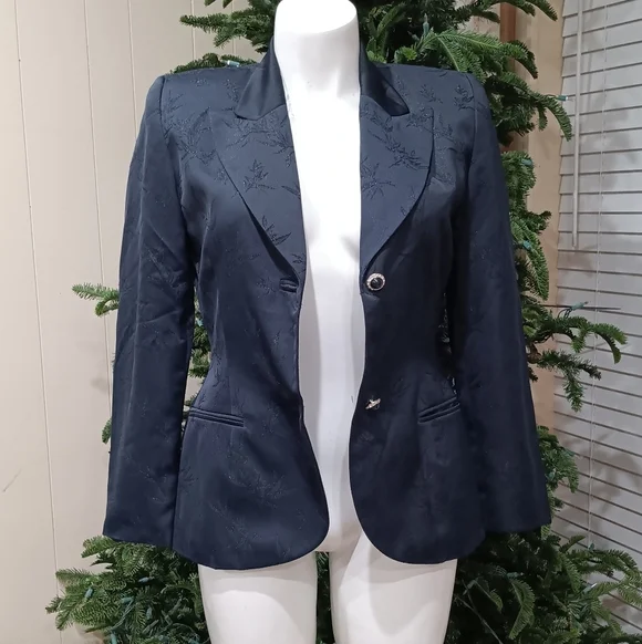 Valerie Stevens Midnight Blue Evening Jacquard Shimmer Tuxedo Blazer Women's 10 - Picture 4 of 11